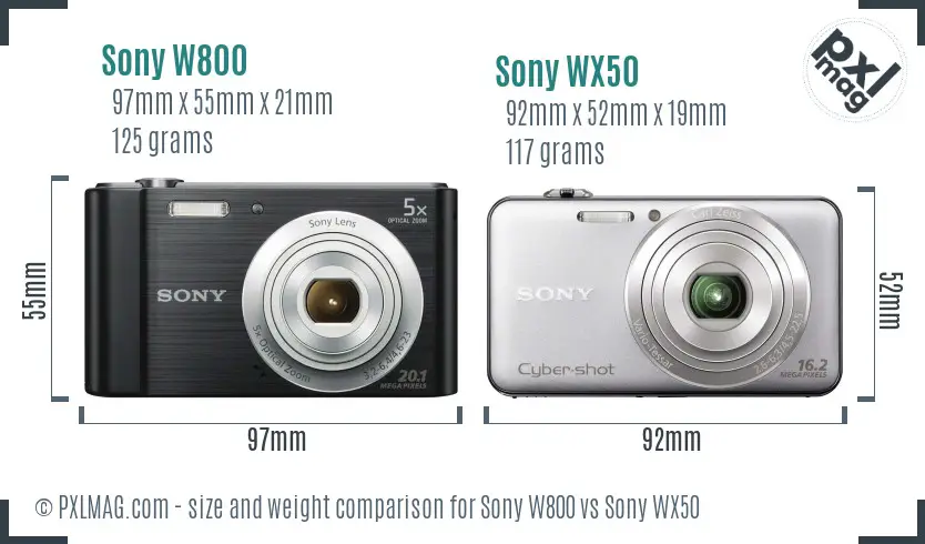 Sony W800 vs Sony WX50 size comparison