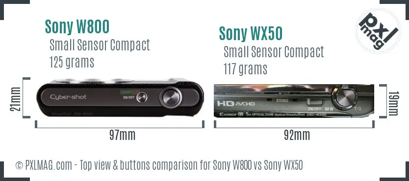 Sony W800 vs Sony WX50 top view buttons comparison