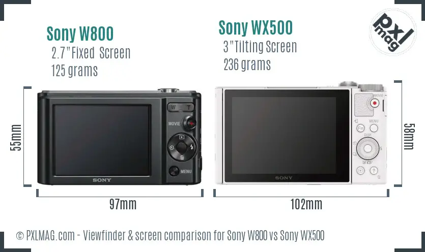 Sony W800 vs Sony WX500 Screen and Viewfinder comparison