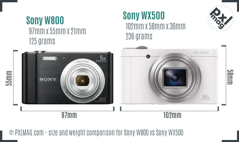 Sony W800 vs Sony WX500 size comparison