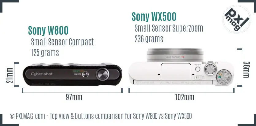 Sony W800 vs Sony WX500 top view buttons comparison