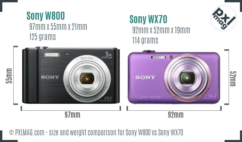 Sony W800 vs Sony WX70 size comparison