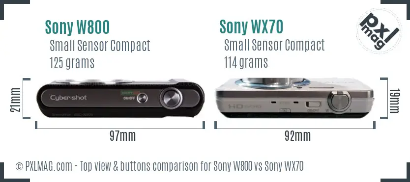 Sony W800 vs Sony WX70 top view buttons comparison