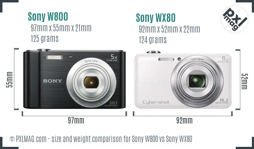 Sony W800 vs Sony WX80 size comparison
