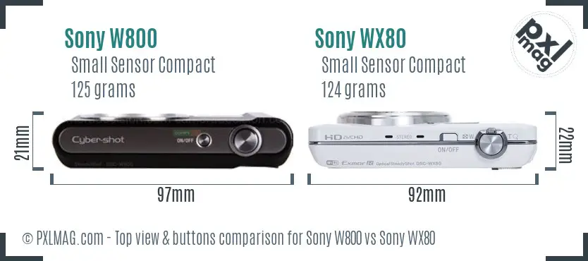 Sony W800 vs Sony WX80 top view buttons comparison