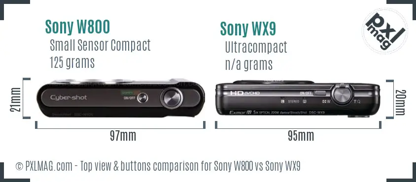 Sony W800 vs Sony WX9 top view buttons comparison
