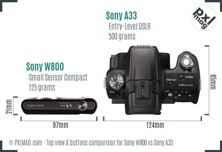 Sony W800 vs Sony A33 top view buttons comparison