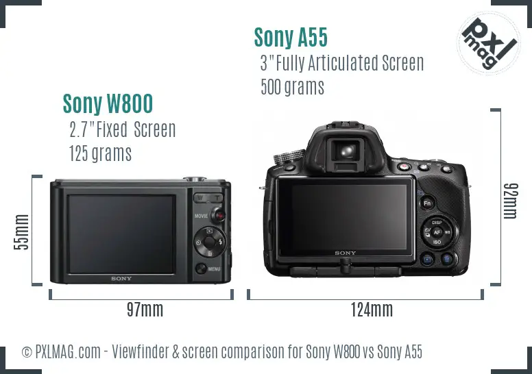 Sony W800 vs Sony A55 Screen and Viewfinder comparison