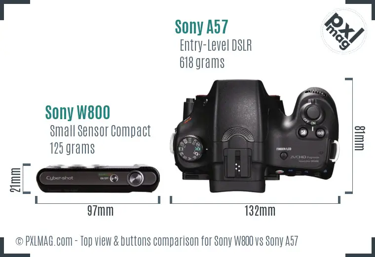 Sony W800 vs Sony A57 top view buttons comparison