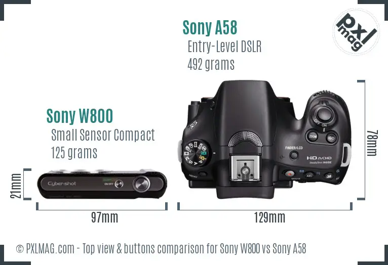 Sony W800 vs Sony A58 top view buttons comparison