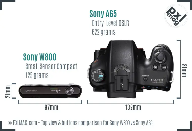 Sony W800 vs Sony A65 top view buttons comparison