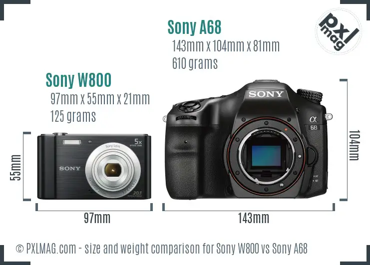 Sony W800 vs Sony A68 size comparison