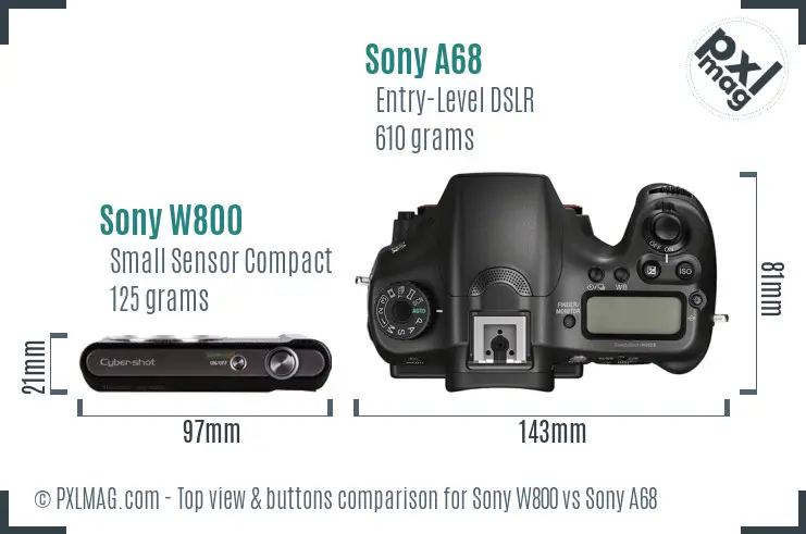 Sony W800 vs Sony A68 top view buttons comparison