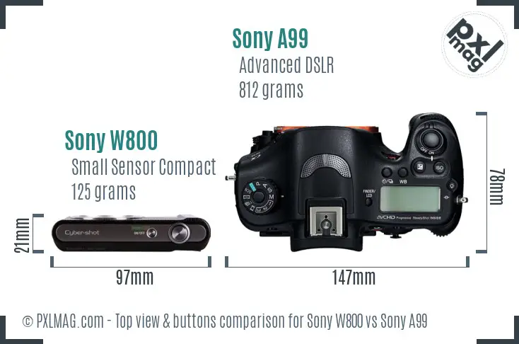 Sony W800 vs Sony A99 top view buttons comparison