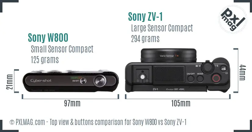Sony W800 vs Sony ZV-1 top view buttons comparison