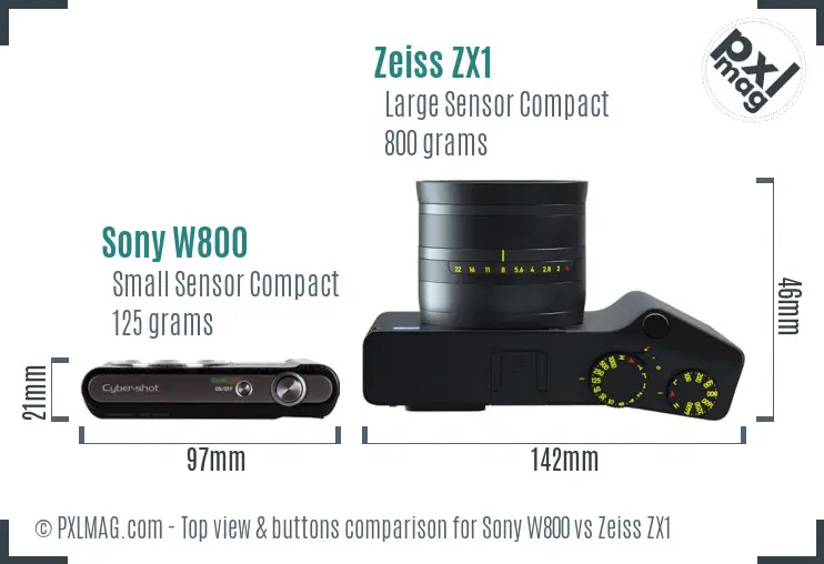 Sony W800 vs Zeiss ZX1 top view buttons comparison