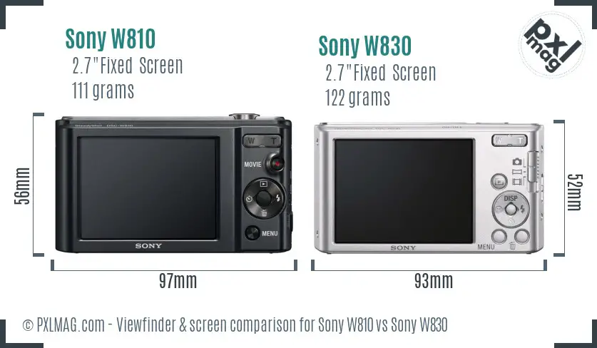 Sony W810 vs Sony W830 Screen and Viewfinder comparison