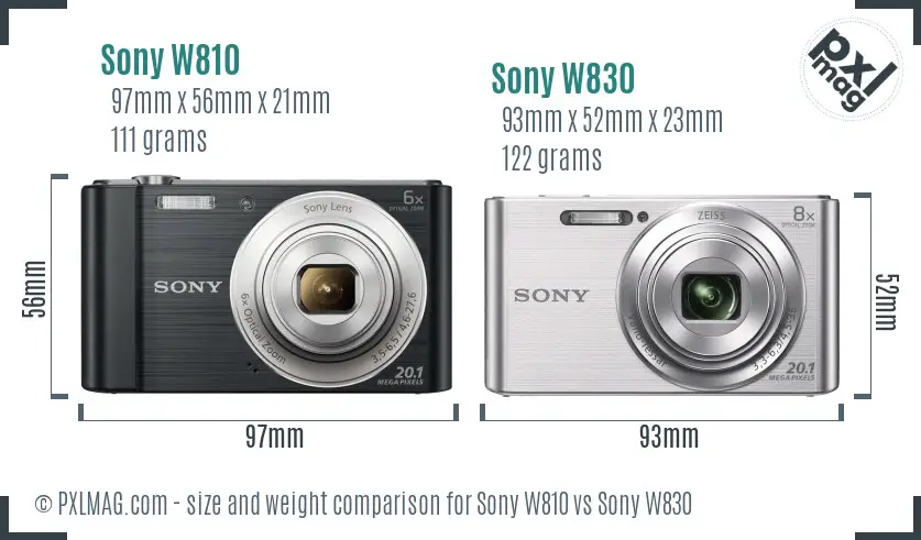 Sony W810 vs Sony W830 size comparison