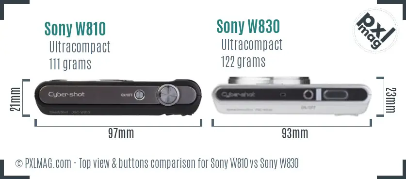 Sony W810 vs Sony W830 top view buttons comparison