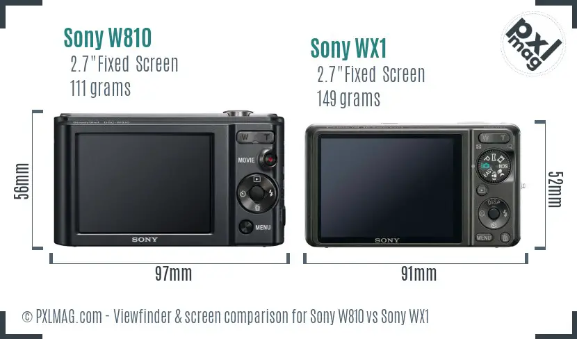 Sony W810 vs Sony WX1 Screen and Viewfinder comparison