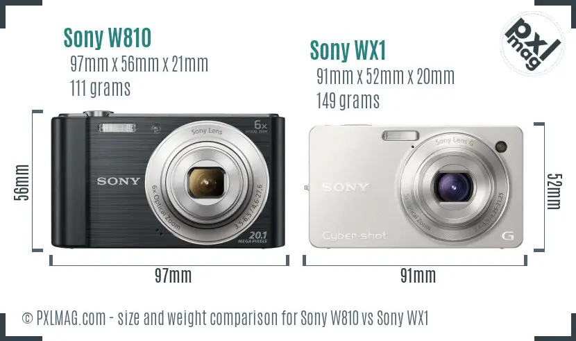 Sony W810 vs Sony WX1 size comparison