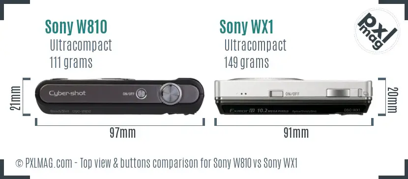 Sony W810 vs Sony WX1 top view buttons comparison