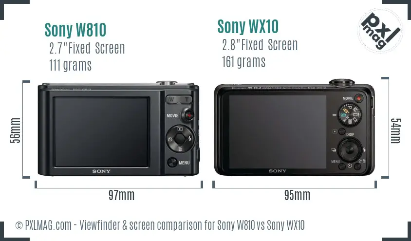 Sony W810 vs Sony WX10 Screen and Viewfinder comparison