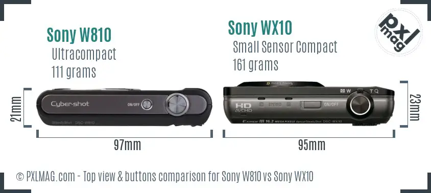 Sony W810 vs Sony WX10 top view buttons comparison