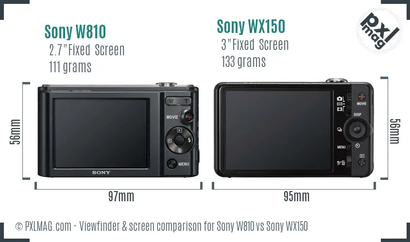 Sony W810 vs Sony WX150 Screen and Viewfinder comparison
