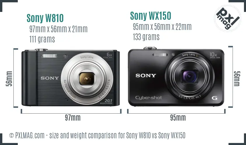 Sony W810 vs Sony WX150 size comparison