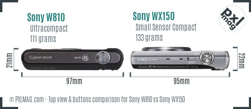 Sony W810 vs Sony WX150 top view buttons comparison
