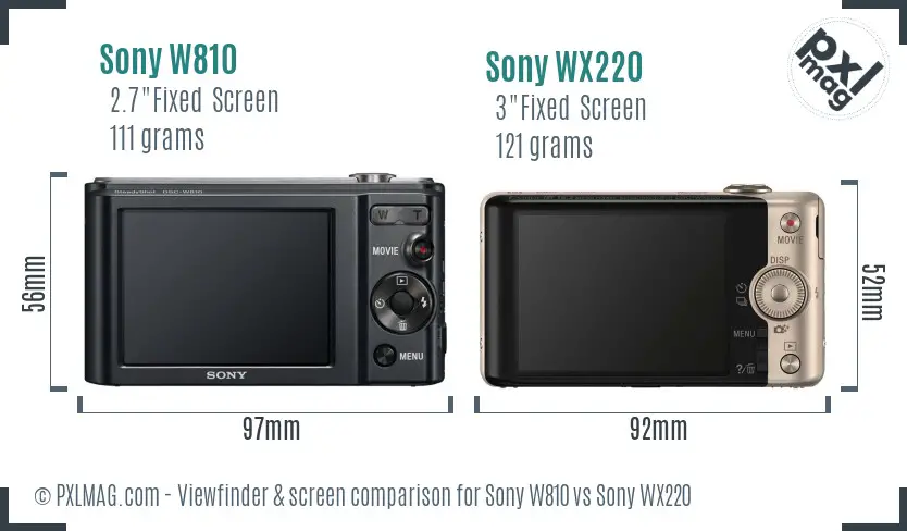 Sony W810 vs Sony WX220 Screen and Viewfinder comparison