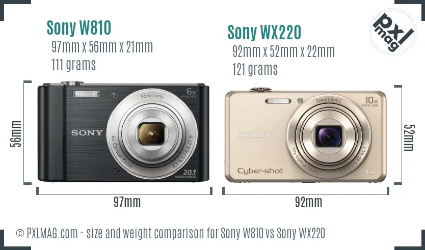 Sony W810 vs Sony WX220 size comparison