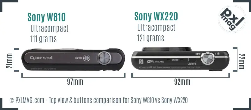 Sony W810 vs Sony WX220 top view buttons comparison
