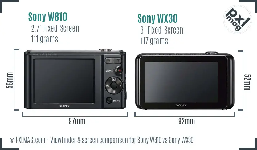Sony W810 vs Sony WX30 Screen and Viewfinder comparison