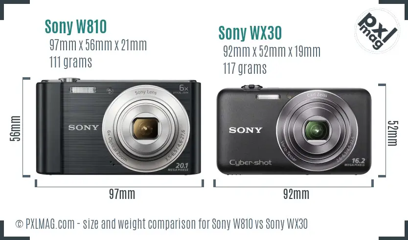 Sony W810 vs Sony WX30 size comparison