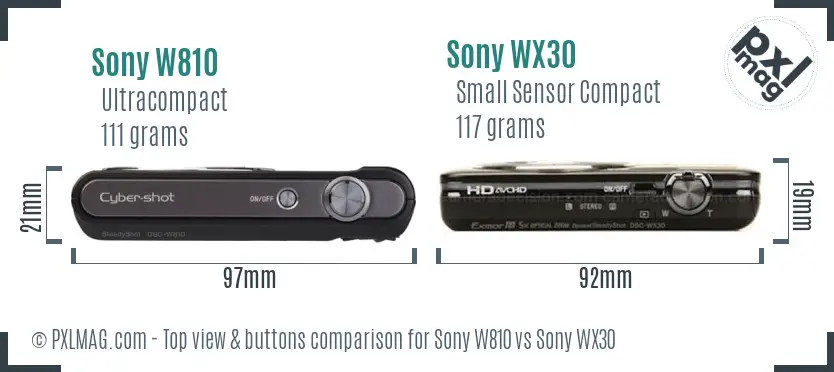 Sony W810 vs Sony WX30 top view buttons comparison