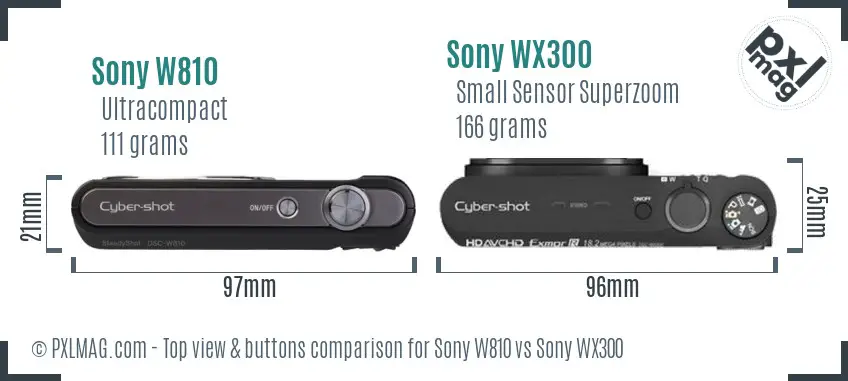 Sony W810 vs Sony WX300 top view buttons comparison