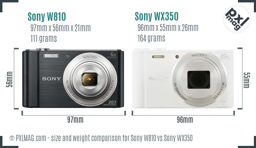 Sony W810 vs Sony WX350 size comparison