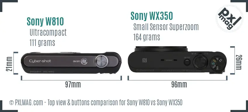 Sony W810 vs Sony WX350 top view buttons comparison
