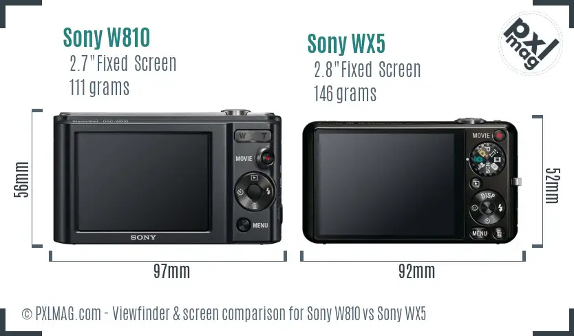 Sony W810 vs Sony WX5 Screen and Viewfinder comparison