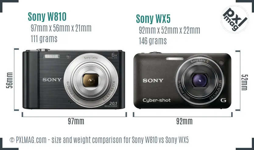 Sony W810 vs Sony WX5 size comparison