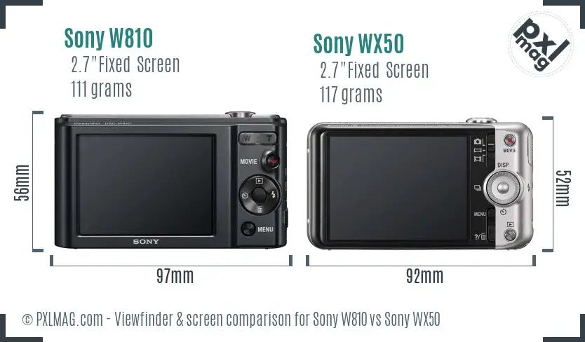 Sony W810 vs Sony WX50 Screen and Viewfinder comparison