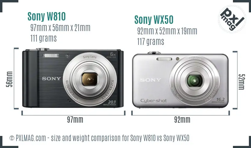 Sony W810 vs Sony WX50 size comparison