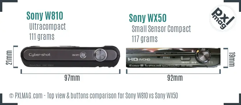 Sony W810 vs Sony WX50 top view buttons comparison
