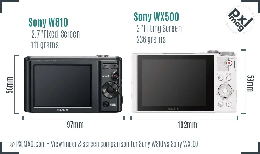 Sony W810 vs Sony WX500 Screen and Viewfinder comparison