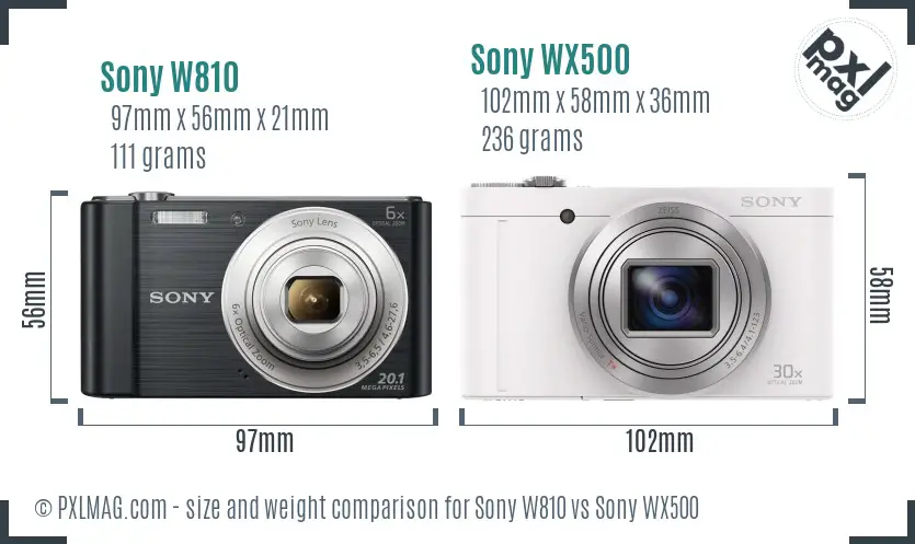 Sony W810 vs Sony WX500 size comparison