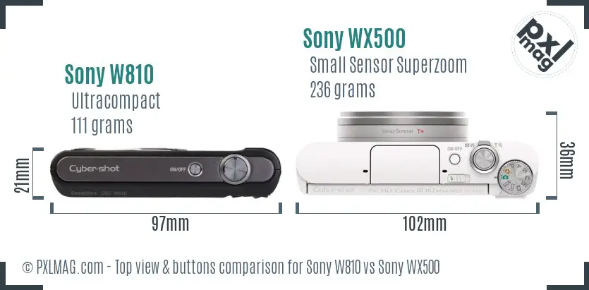 Sony W810 vs Sony WX500 top view buttons comparison