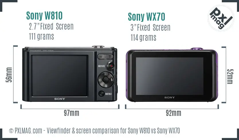 Sony W810 vs Sony WX70 Screen and Viewfinder comparison