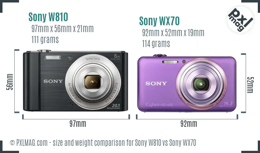 Sony W810 vs Sony WX70 size comparison